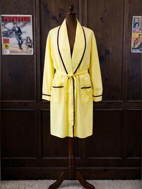Vintage Yellow Smoking Robe Belted Hugh Hefner Retro Style Men’s L